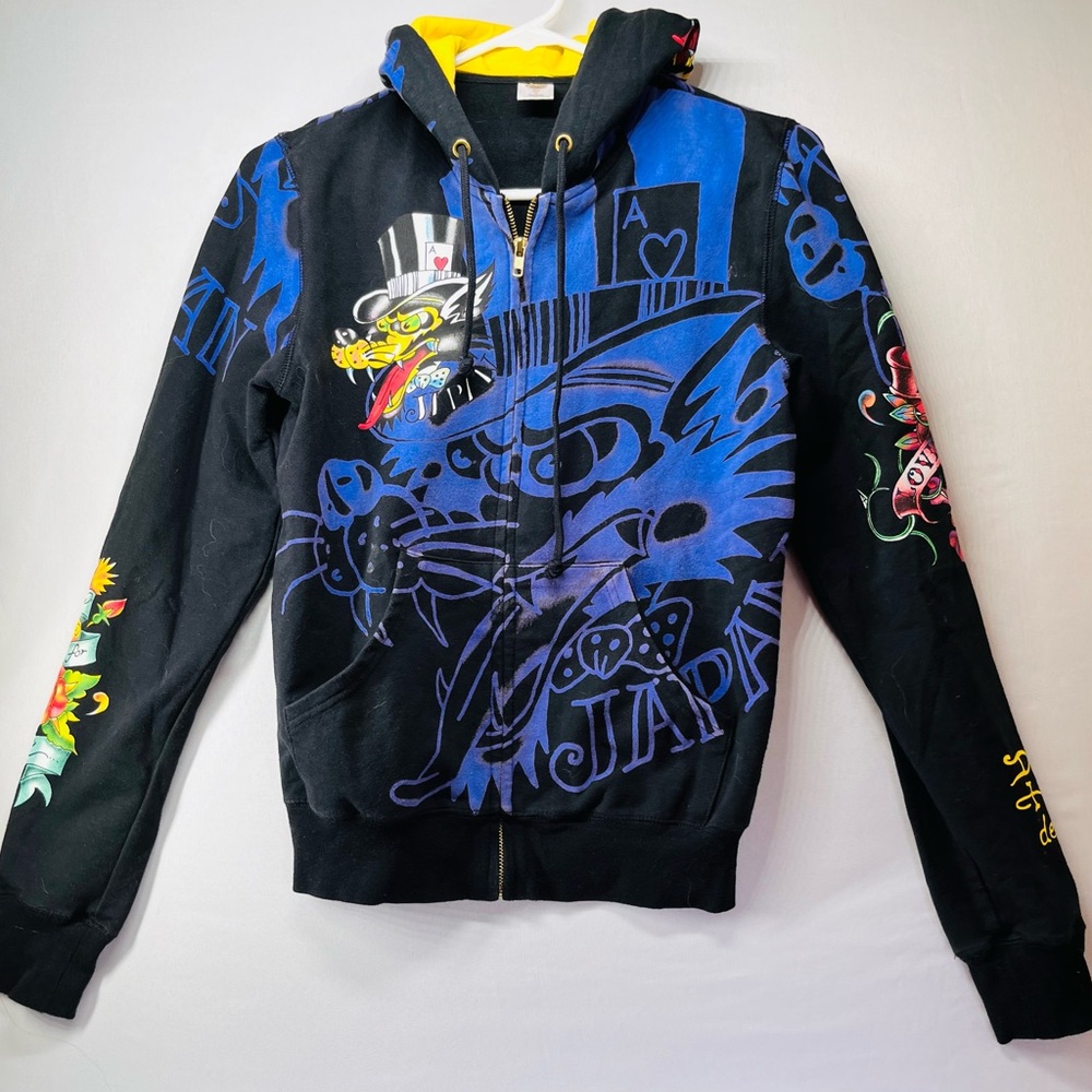 Ed Hardy Black and Blue Graphic Hoodie